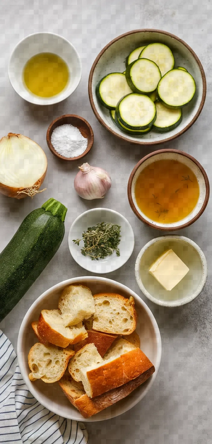 Ingredients photo for Easy Zucchini Cream Soup With Croutons Recipe