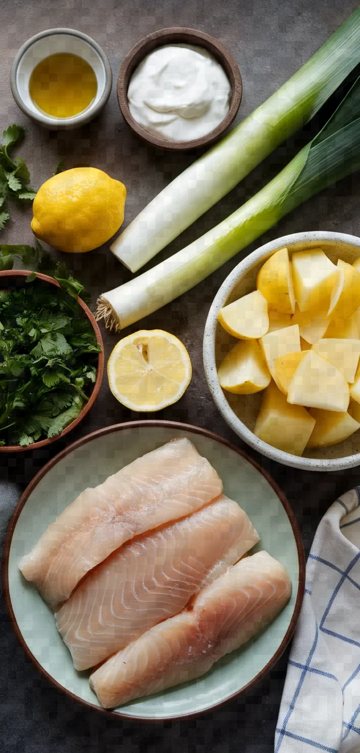 Ingredients photo for Fisch Mit Lauch Petersilerdaepfel Recipe